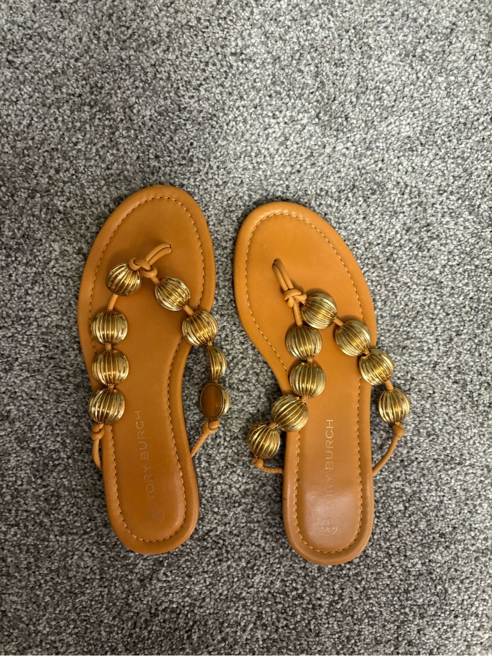 Tory Burch Capri Beaded Orange Leather Sandals